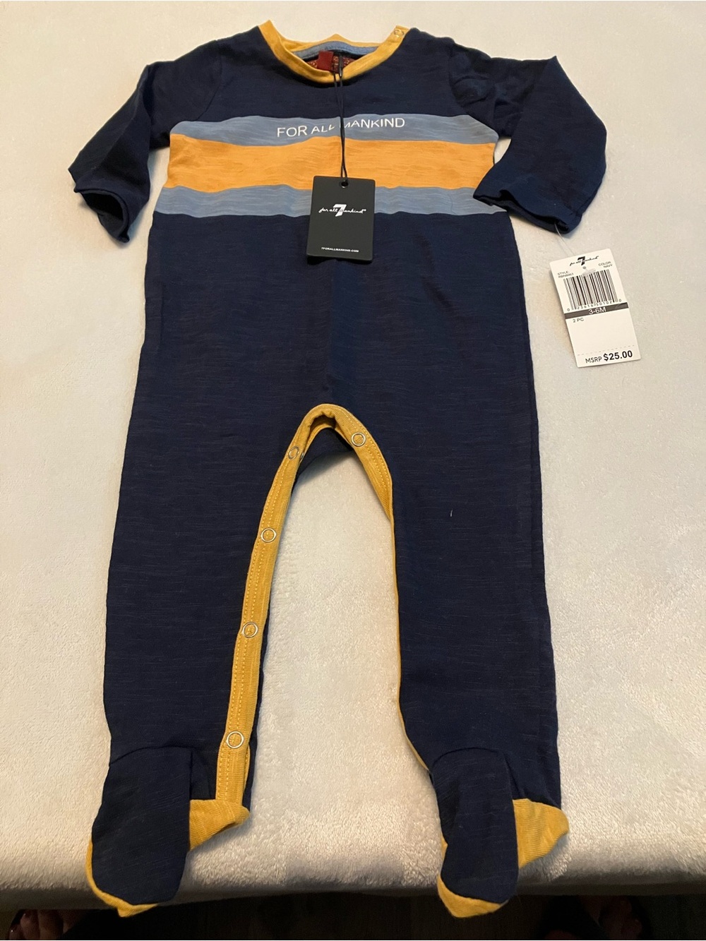 7 For All Mankind Navy & Mustard Baby One-Piece